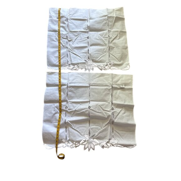 White Embroidered Floral Kitchen Curtain Pair 26x29” - Picture 1 of 9